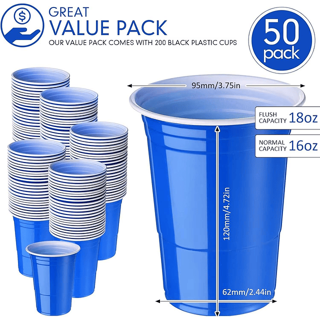Vaso Plastico Azul Desechable Fiesta 450 ml x 50 uds 5