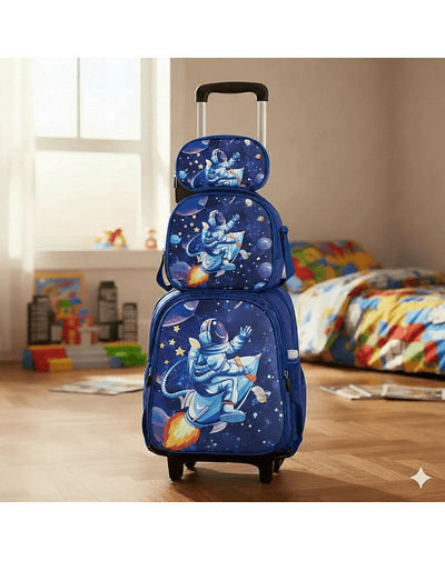 Set Mochila Con Ruedas Escolar Estuche Lonchera