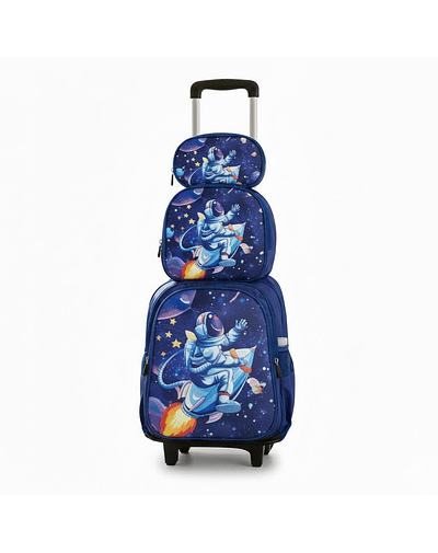 Set Mochila Con Ruedas Escolar Estuche Lonchera