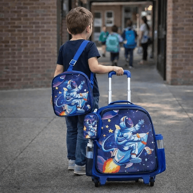 Set Mochila Con Ruedas Escolar Estuche Lonchera 4