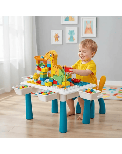 Mesa Didactica De Bloques Construcción c/silla 104 Pcs 6 en 1 Multicolor