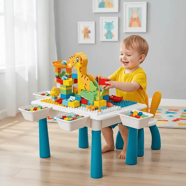 Mesa Didactica De Bloques Construcción c/silla 104 Pcs 6 en 1 Multicolor 1