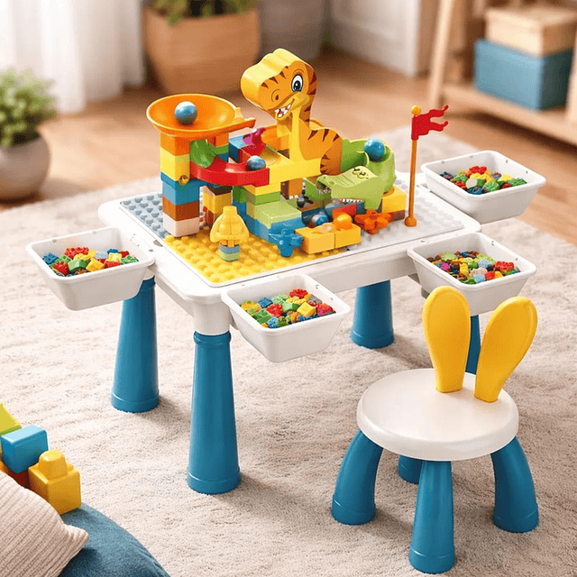 Mesa Didactica De Bloques Construcción c/silla 104 Pcs 6 en 1 Multicolor 2