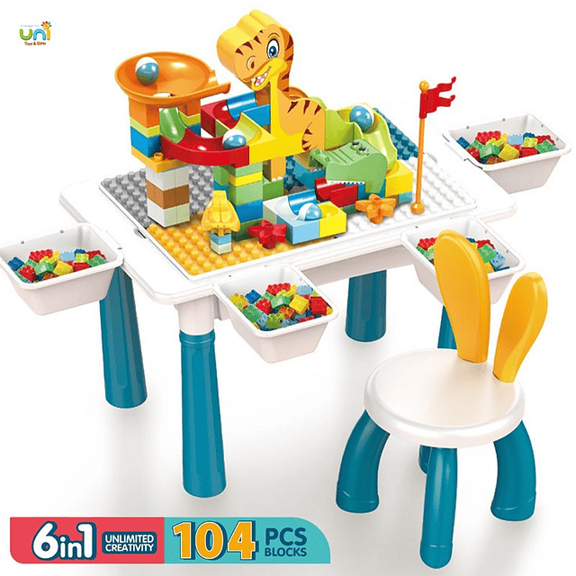 Mesa Didactica De Bloques Construcción c/silla 104 Pcs 6 en 1 Multicolor 6
