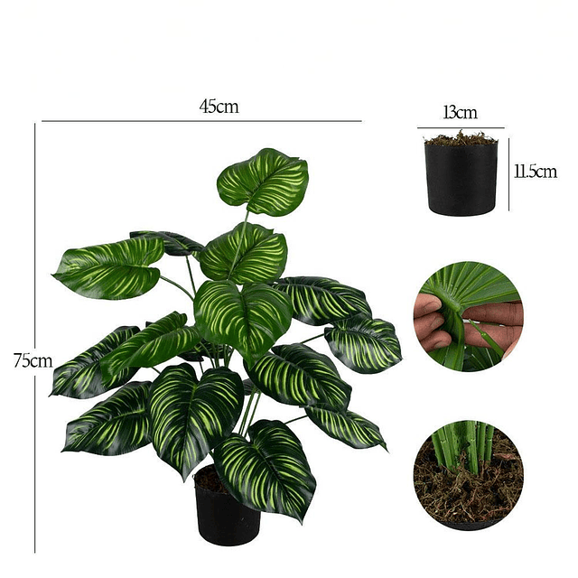 Planta Artificial Arbusto Decorativa Hojas Ralladas 80 Cm 6