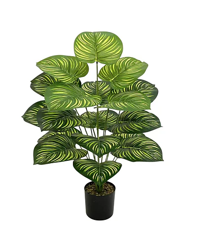 Planta Artificial Arbusto Decorativa Hojas Ralladas 80 Cm