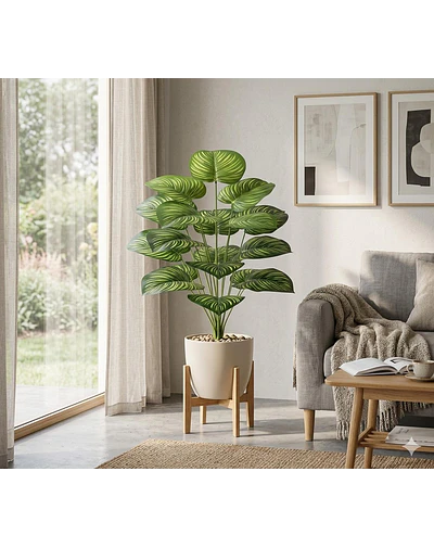 Planta Artificial Arbusto Decorativa Hojas Ralladas 80 Cm