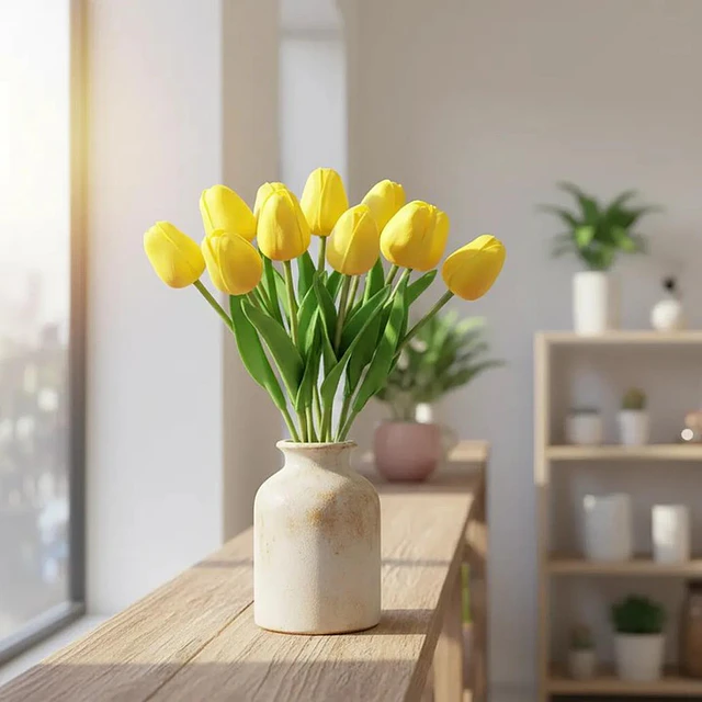 Ramos De 9 Tulipanes Flores Artificiales Decoración Hogar 7