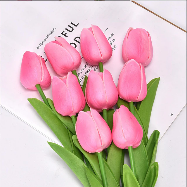 Ramos De 9 Tulipanes Flores Artificiales Decoración Hogar 14