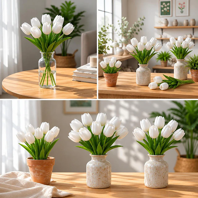 Ramos De 9 Tulipanes Flores Artificiales Decoración Hogar 19
