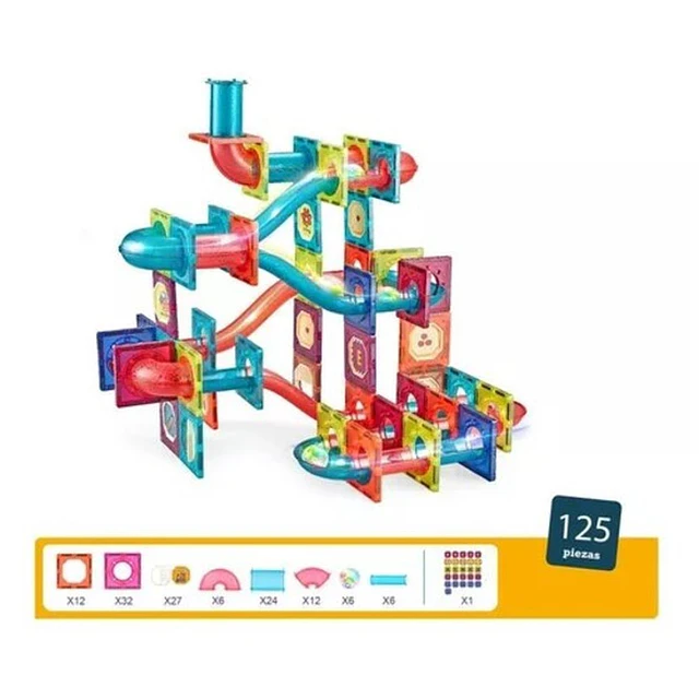 Juego De Bloques Magnéticos 125 Piezas Pista Con Pelotas 8