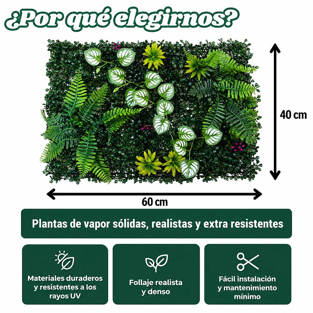 Jardín Muro Vertical Artificial D palmeta Plantas 60x40 cm 3