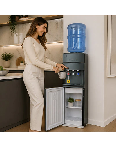 Dispensador de Agua Compresor 3 llaves Negro c/Gaveta
