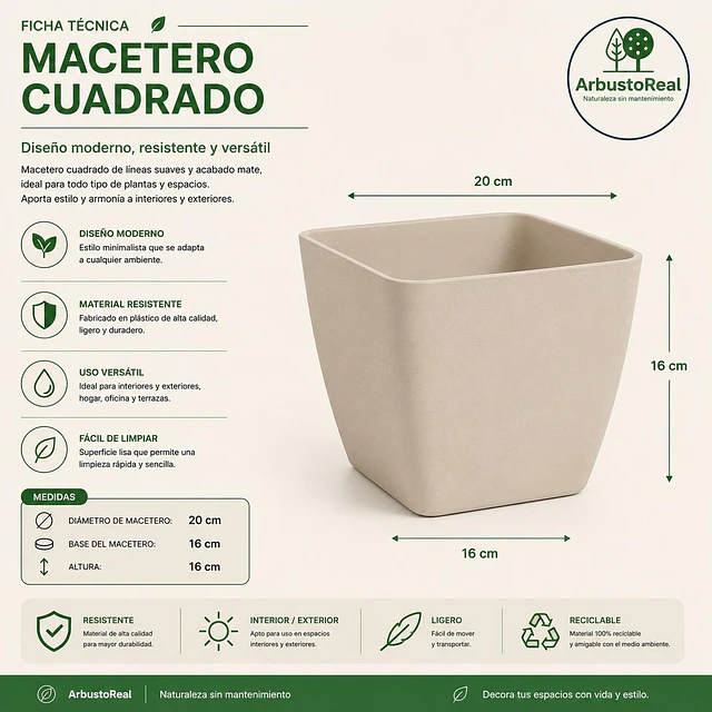 Jardinera Macetero Cuadrada Plastico 20cm Terraza Balcon 16
