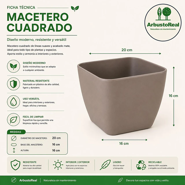 Jardinera Macetero Cuadrada Plastico 20cm Terraza Balcon 7