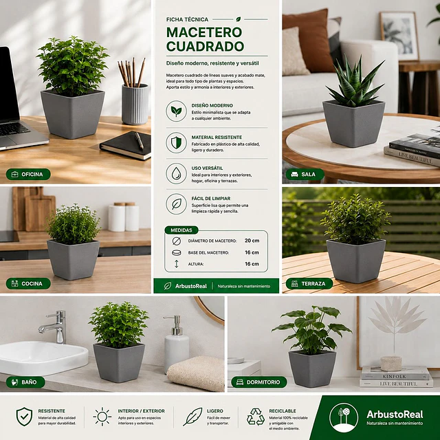 Jardinera Macetero Cuadrada Plastico 20cm Terraza Balcon 5