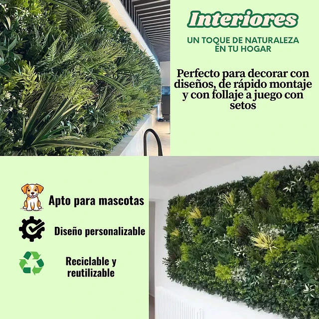 Jardín Muro Vertical Artificial D palmeta Plantas 60x40 cm 11