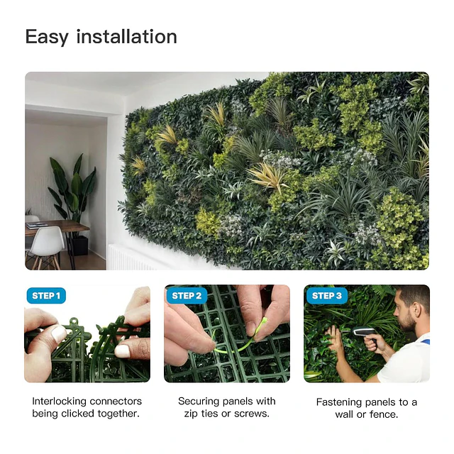 Jardín Muro Vertical Artificial D palmeta Plantas 60x40 cm 12