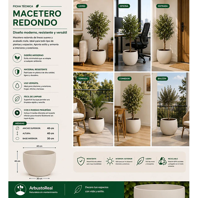 Macetero Nórdico Beige Redondo L 30 cm 40 x 24 x 30 13