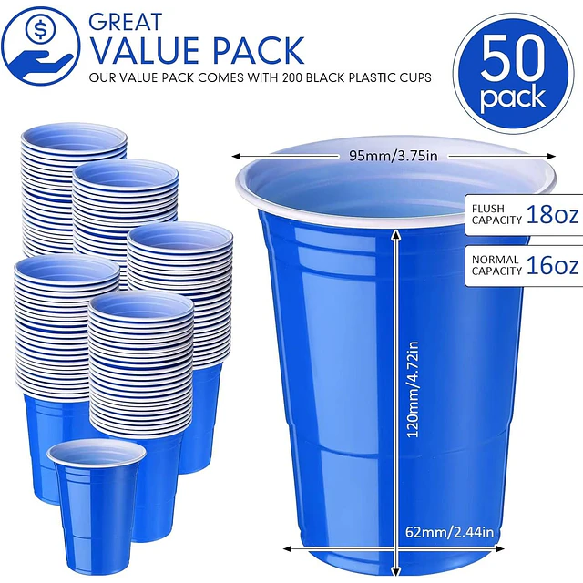 Vaso Plastico Azul Desechable Fiesta 450 ml x 50 uds 6