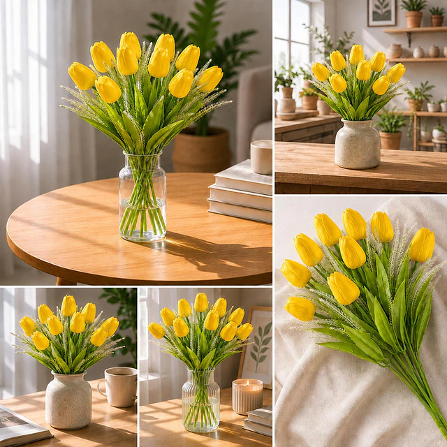 Ramo Tulipanes Artificiales 12 Uds Decoracion Hogar Tulipan 10