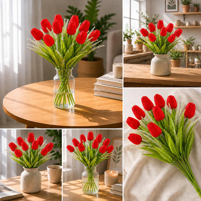 Ramo Tulipanes Artificiales 12 Uds Decoracion Hogar Tulipan 18