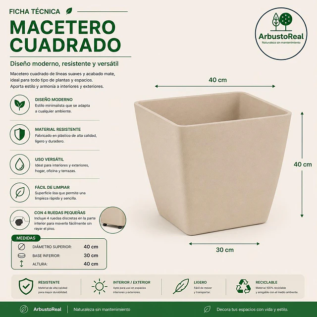 Macetero Nórdico Beige L 40 cm 40 x 40 x 40 4