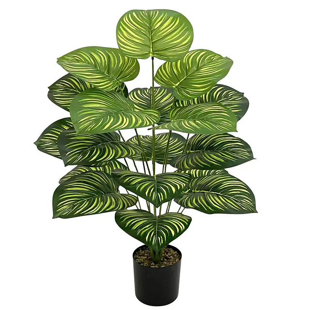 Planta Artificial Arbusto Decorativa Hojas Ralladas 80 Cm 2