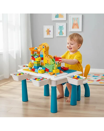 Mesa Didactica De Bloques Construcción c/silla 104 Pcs 6 en 1 Multicolor