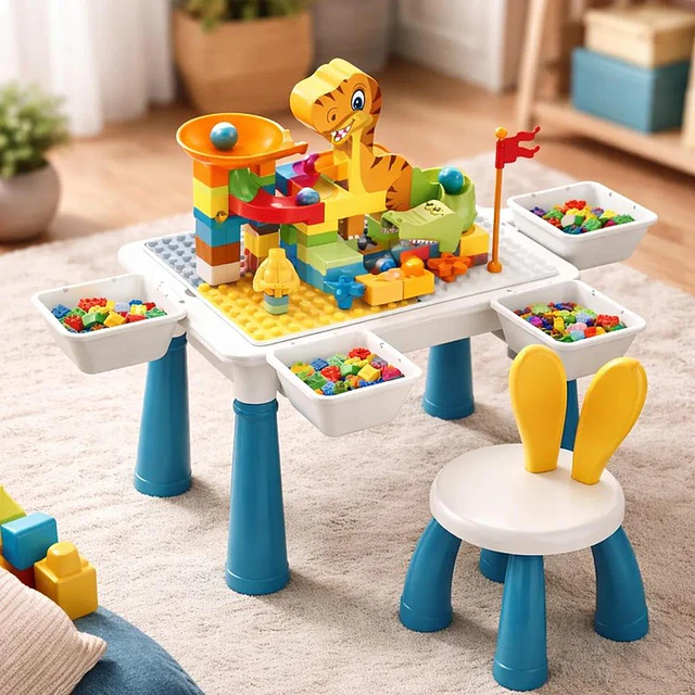 Mesa Didactica De Bloques Construcción c/silla 104 Pcs 6 en 1 Multicolor 2