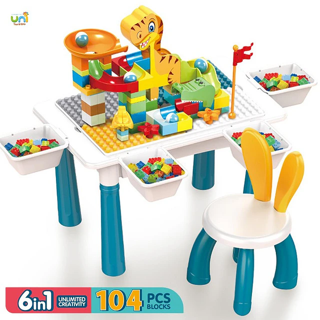 Mesa Didactica De Bloques Construcción c/silla 104 Pcs 6 en 1 Multicolor 6