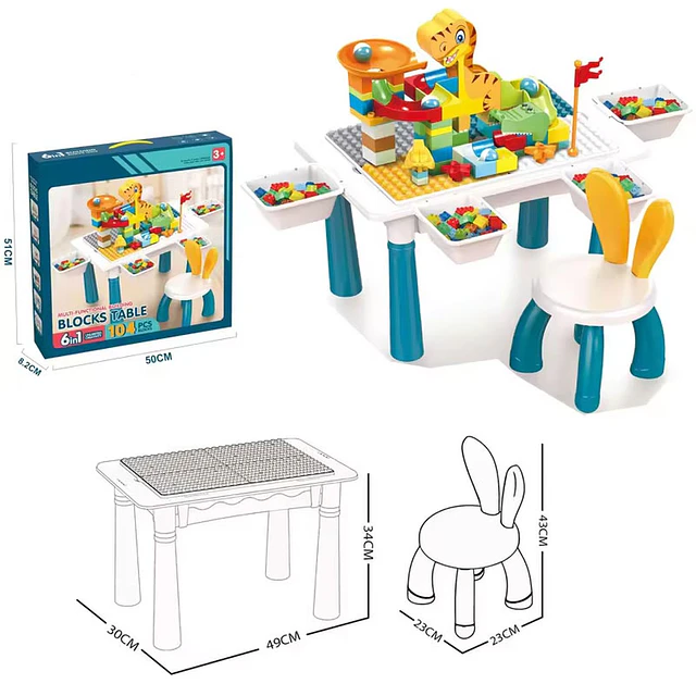 Mesa Didactica De Bloques Construcción c/silla 104 Pcs 6 en 1 Multicolor 8