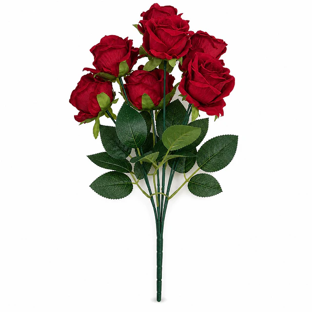 Ramo Rosas Rojas Artificiales 7 Unidades 44cm Terciopelo 3