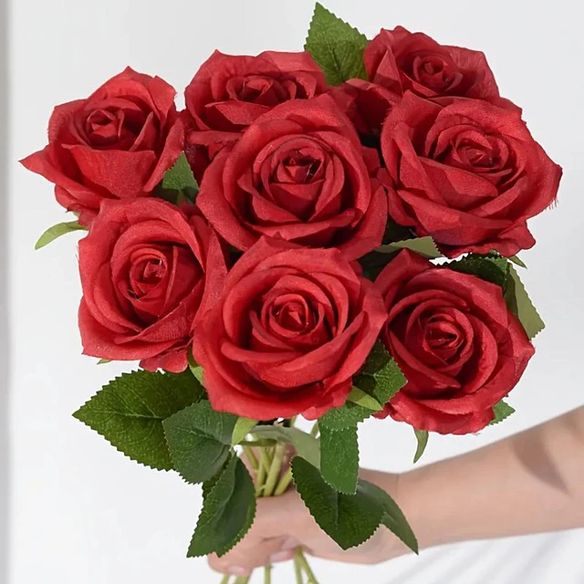 Ramo Rosas Rojas Artificiales 7 Unidades 44cm Terciopelo 5