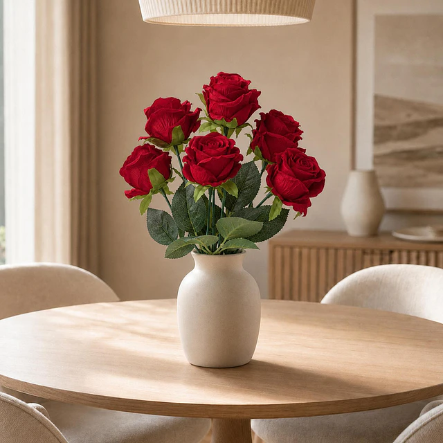 Ramo Rosas Rojas Artificiales 7 Unidades 44cm Terciopelo 6