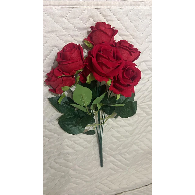 Ramo Rosas Rojas Artificiales 7 Unidades 44cm Terciopelo 11