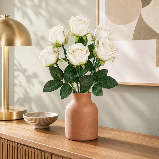 Ramo Rosas Rojas Artificiales 7 Unidades 44cm Terciopelo 17
