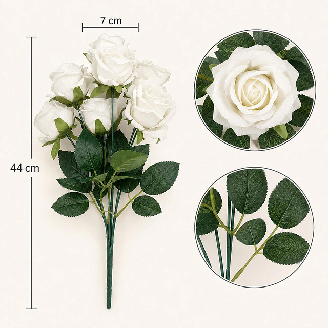 Ramo Rosas Rojas Artificiales 7 Unidades 44cm Terciopelo 18