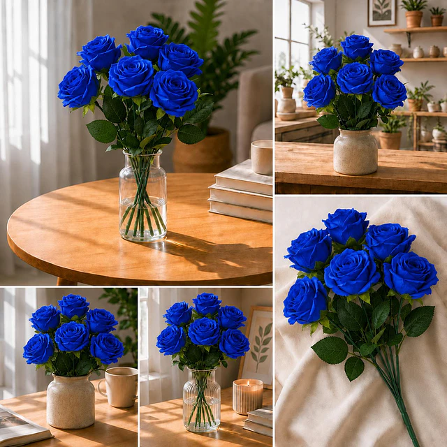Ramo Rosas Rojas Artificiales 7 Unidades 44cm Terciopelo 22