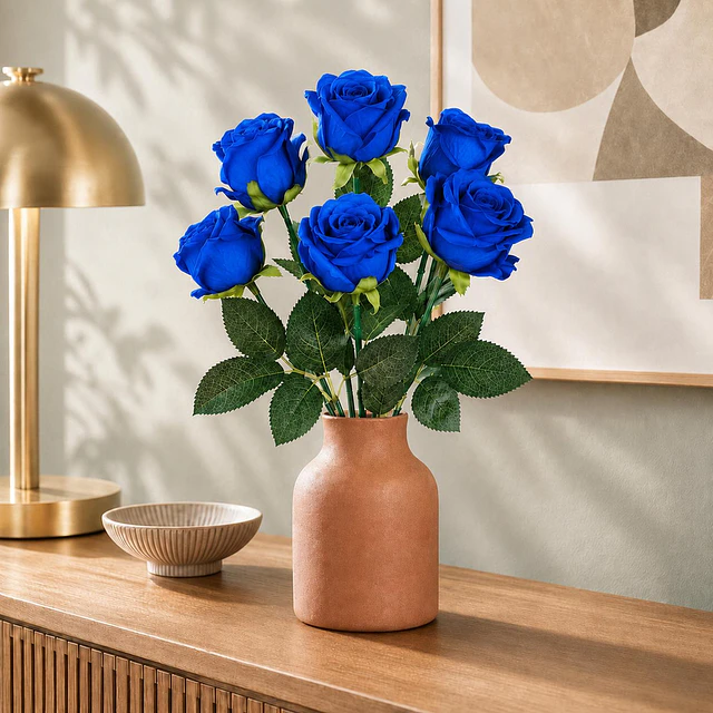 Ramo Rosas Rojas Artificiales 7 Unidades 44cm Terciopelo 26