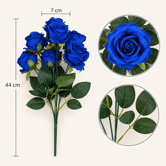 Ramo Rosas Rojas Artificiales 7 Unidades 44cm Terciopelo 27
