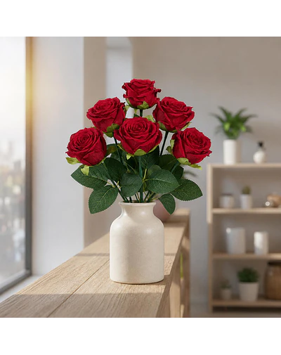 Ramo Rosas Rojas Artificiales 7 Unidades 44cm Terciopelo
