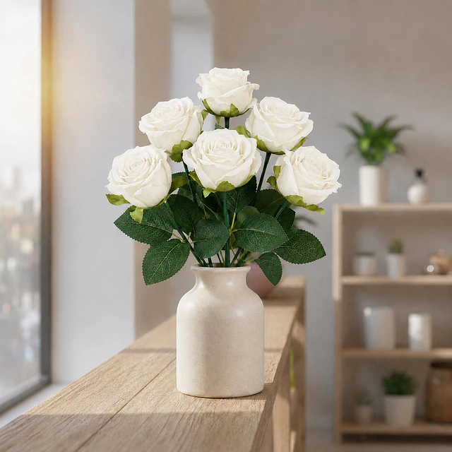 Ramo Rosas Rojas Artificiales 7 Unidades 44cm Terciopelo 12