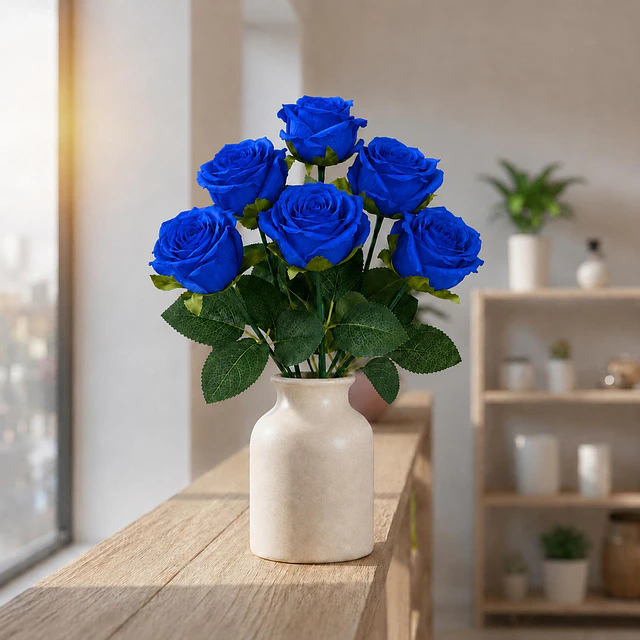 Ramo Rosas Rojas Artificiales 7 Unidades 44cm Terciopelo 21