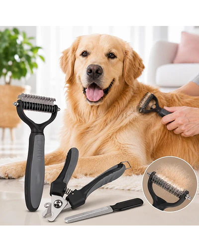 Peine Deslanador Perro Gato Cortaúñas Lima Kit Aseo