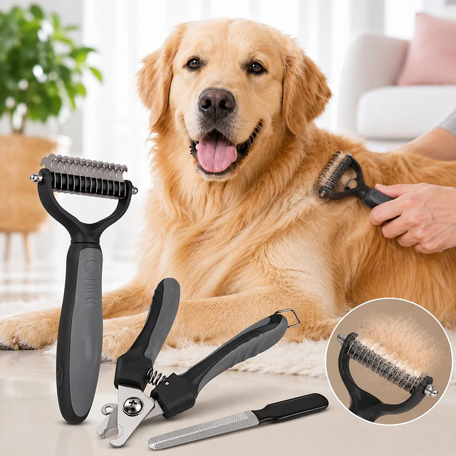 Peine Deslanador Perro Gato Cortaúñas Lima Kit Aseo 1
