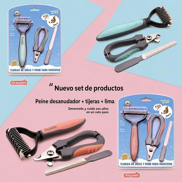 Peine Deslanador Perro Gato Cortaúñas Lima Kit Aseo 2