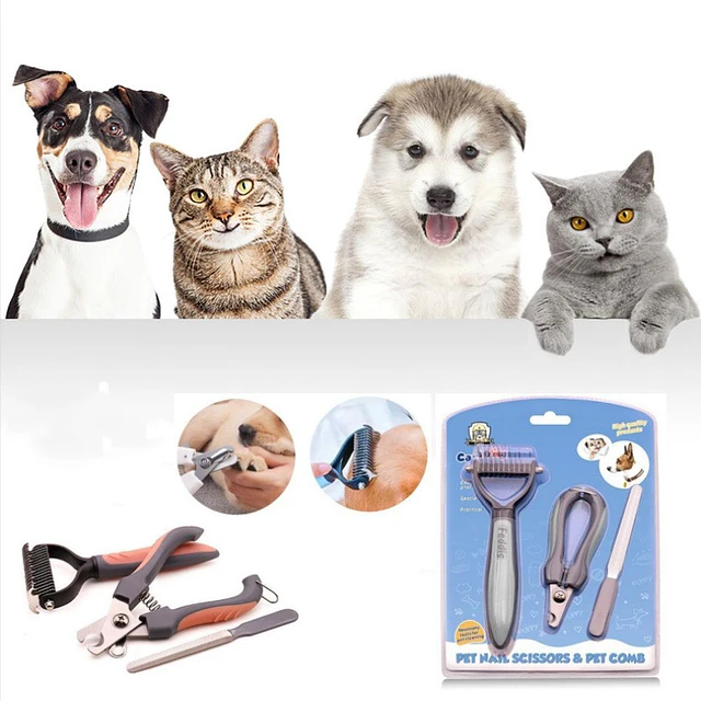 Peine Deslanador Perro Gato Cortaúñas Lima Kit Aseo 4