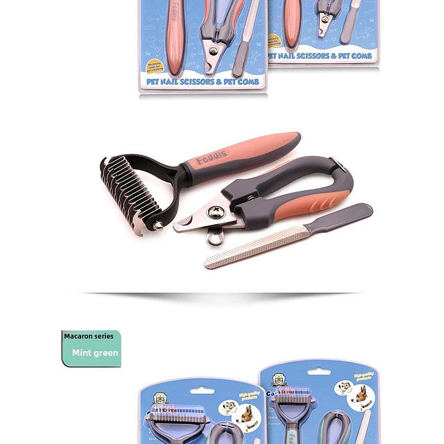 Peine Deslanador Perro Gato Cortaúñas Lima Kit Aseo 7