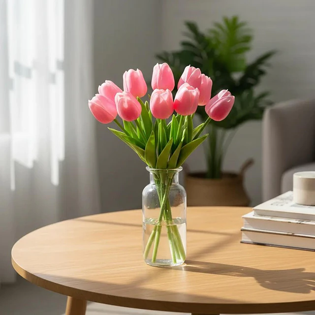 Ramos De 9 Tulipanes Flores Artificiales Decoración Hogar 12